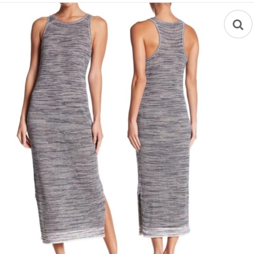 THEORY INTRELLA SPACE DYE STRIPED LINEN BLEND MAXI DRESS